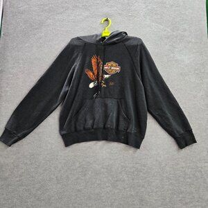 VINTAGE‎ Harley Davidson Women Sweatshirts Large Black Hoodie Logo 80s USA